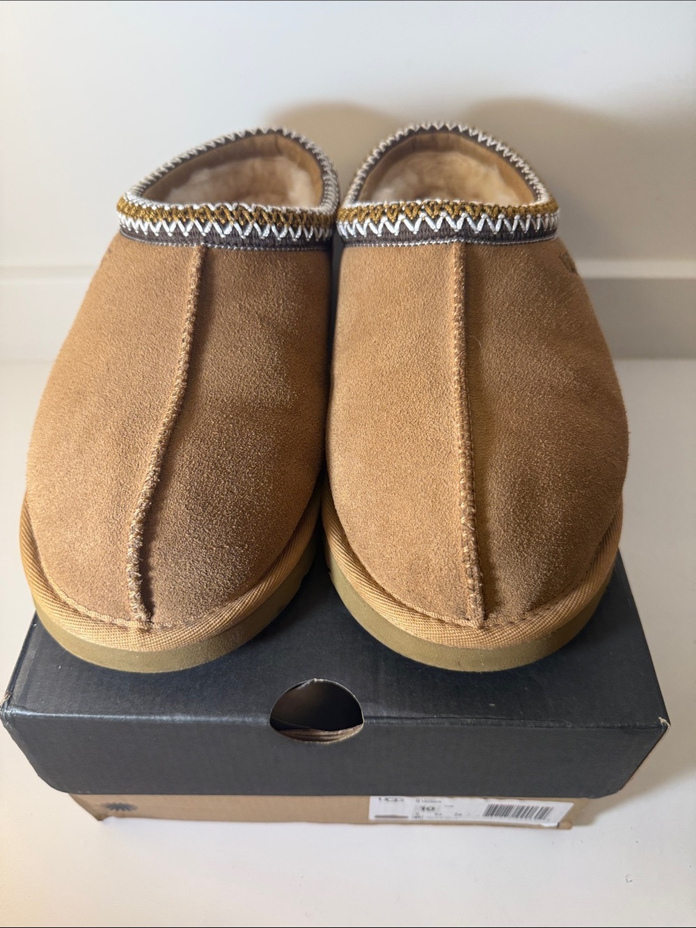 UGG Men's Chestnut Suede Tasman Slippers - Size 10 (Like New)